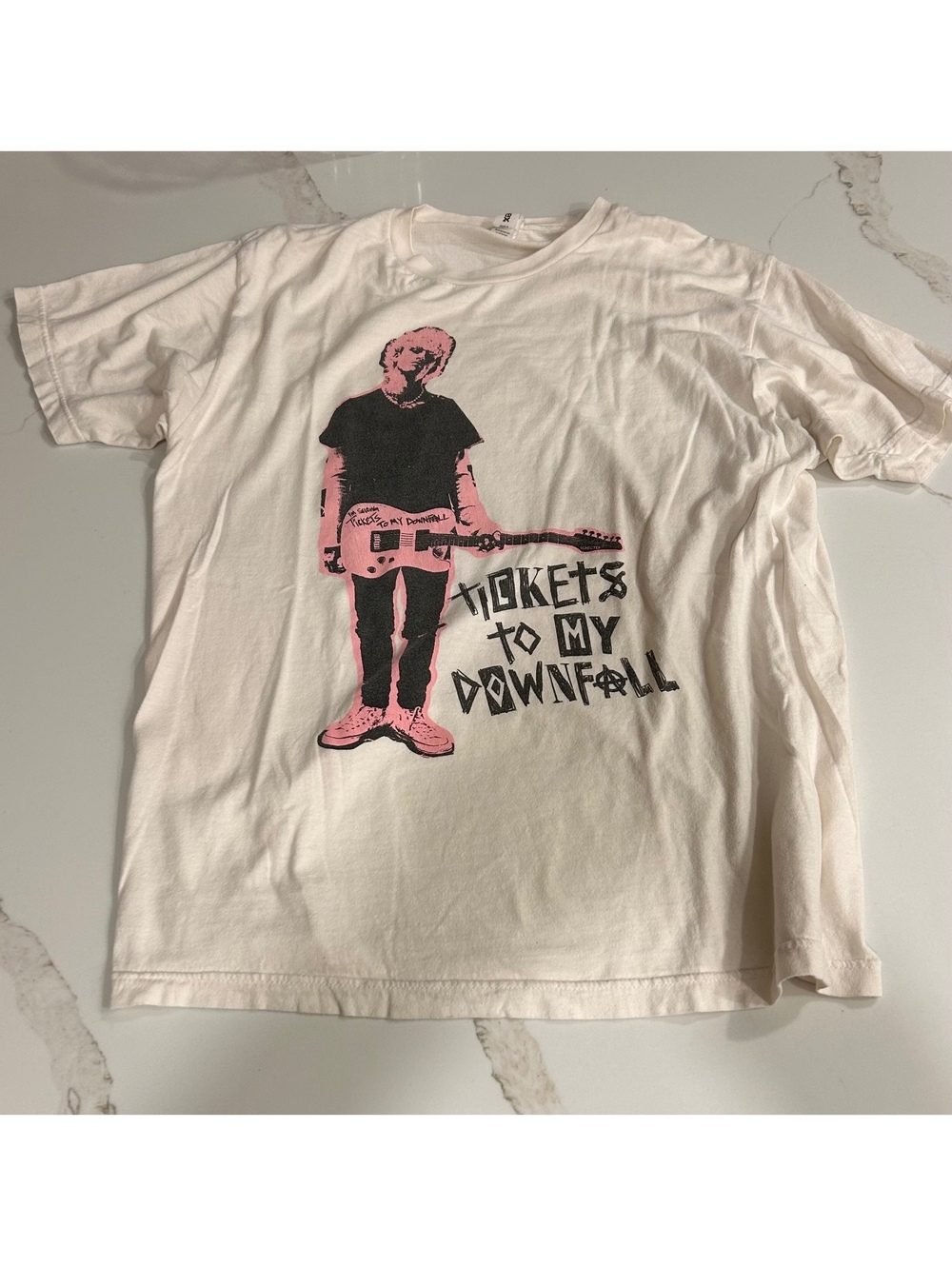 Tultex Large White Graphic T-Shirt with Pink and Black 'Tick - Picture 2 of 8